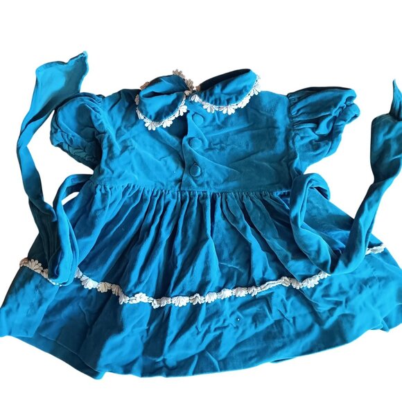 1OF1 2T 3T Vintage Velvet Baby Dress White Lace Trim & Button Details 1950's - Picture 2 of 9